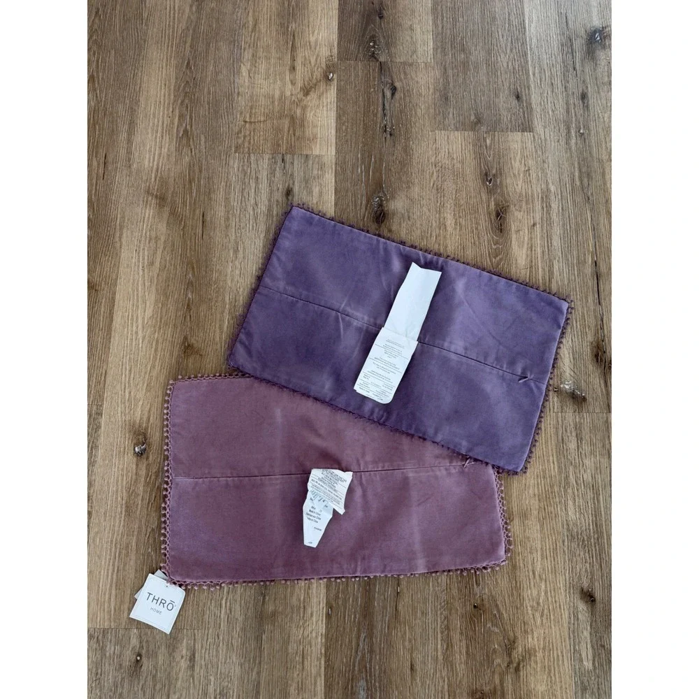 Thro Home Velvet Lumbar Pillow Covers Set 2 12x20 Purple Rose Pom Pom‎ Trim NEW